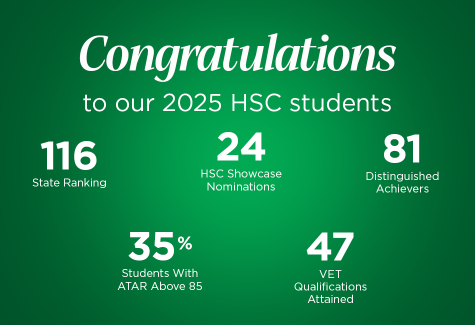 A graphic showing St John Bosco College 2025 HSC results